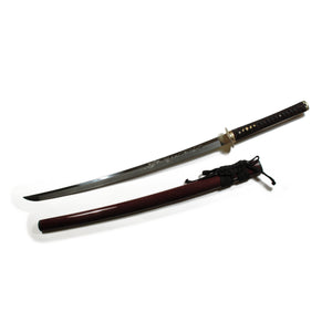 Graviertes Katana mit burgunderroter Saya