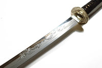 Engraved Blade Katana with Burgundy Saya