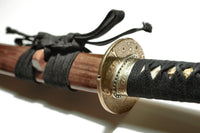 Katana with Brass Kanji Tsuba and Walnut Saya