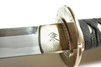 Katana with Brass Kanji Tsuba and Walnut Saya