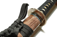 Katana with Brass Kanji Tsuba and Walnut Saya