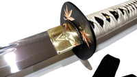 Maple Katana with Laser Engraved Mon on Habaki and Double So-hi - high quality sword from Martialartswords.com